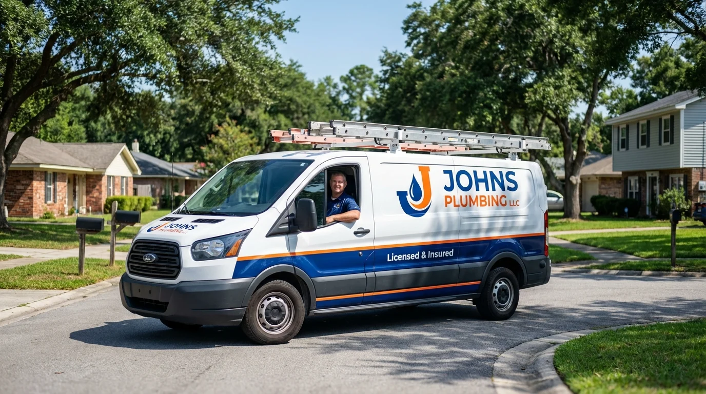 Johns Plumbing LLC service van in Emmetsburg, IA