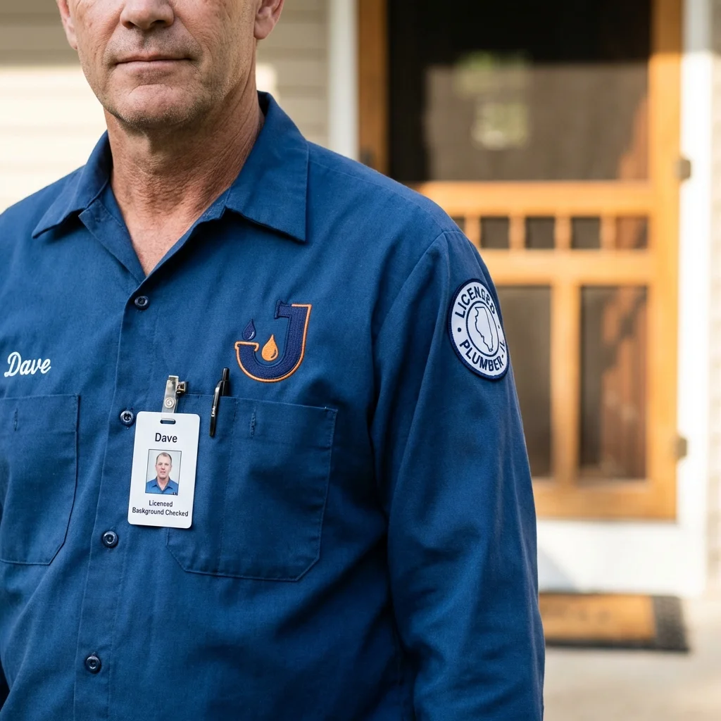 Licensed plumber showing ID badge in Emmetsburg, IA