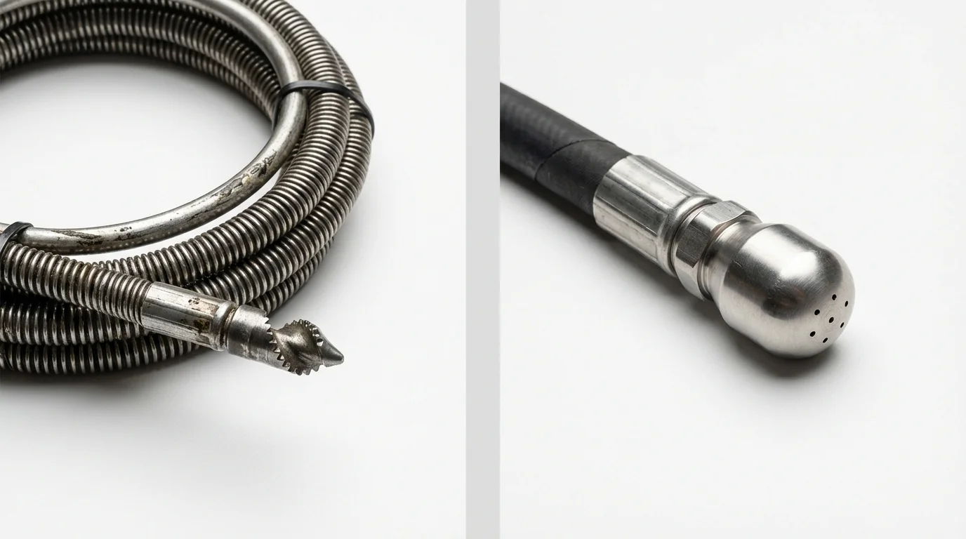 Drain snake cable and hydro jetting nozzle used for drain cleaning in Emmetsburg, IA