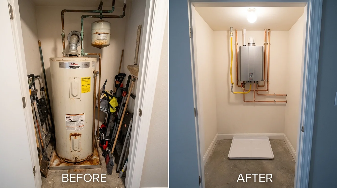 Tank water heater versus wall-mounted tankless unit comparison for Emmetsburg, IA homeowners